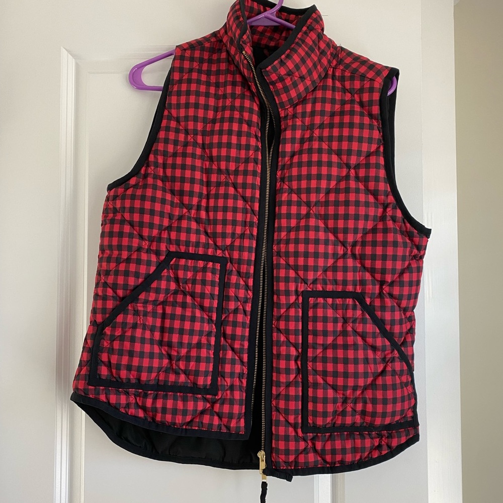 J. Crew red/black gingham vest